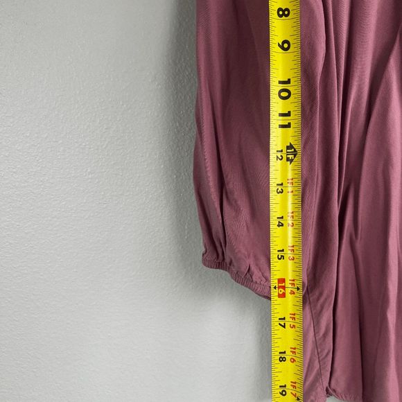 Adrienne Vittadini Blouse Round Neck Boxy Fit Ruffeled Long Sleeve Mauve Pink L - Picture 7 of 9